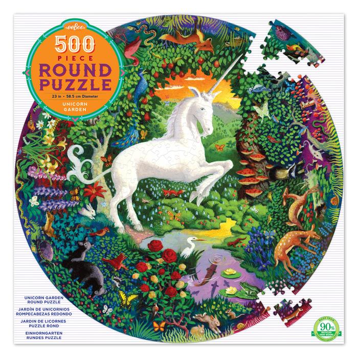 Unicorn Garden 500 Piece Round Puzzle - Ages 8-99 - the unicorn store