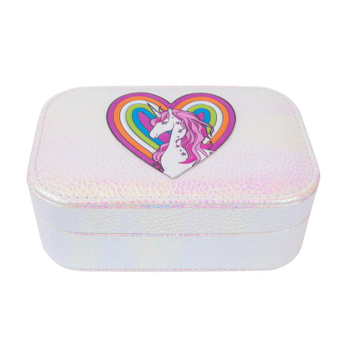 jewelry box with a unicorn and rainbow design on a white background