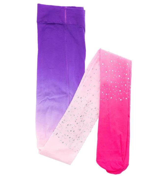 childrens ombre pink and purple rhinestone tights