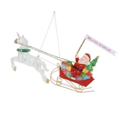 Believe In Magic Unicorn & Santa Sleigh Ornament - the unicorn store