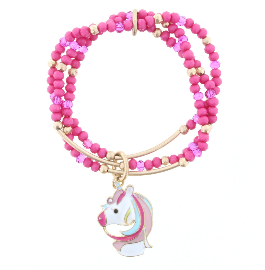 Kids 3 Strand Multi Beaded Stretch Bracelet with Unicorn - the unicorn store
