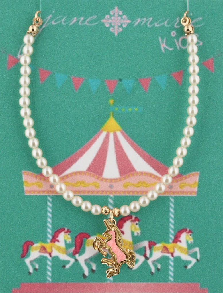 Kids Partial Pearl Beaded Necklace with Pink Unicorn Druzy - the unicorn store